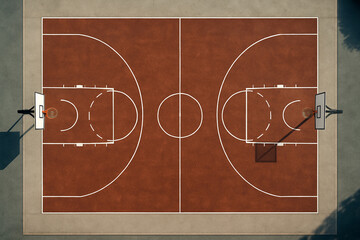 Old basketball and football court on shared sports field