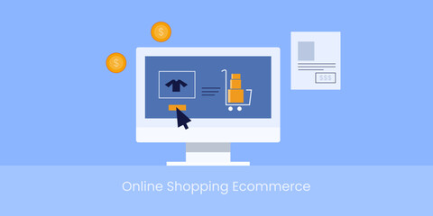 Clothing product add to shopping cart, cursor clicks on purchase button, online ecommerce platform instantly generates digital invoice.