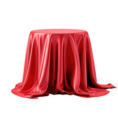Red silk draped pedestal