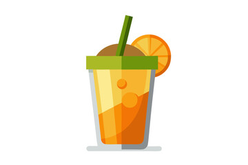 Download this vibrant and refreshing orange juice vector illustration featuring a tall glass filled with bright orange juice and garnished with a lemon slice.
