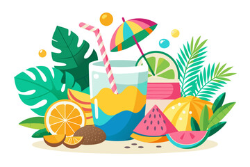 Fototapeta premium Download this vibrant and refreshing orange juice vector illustration featuring a tall glass filled with bright orange juice and garnished with a lemon slice.