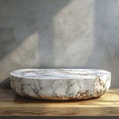 Elegant Marble Plinth Stands Beautifully on Wood Surface in Natural Light Setting
