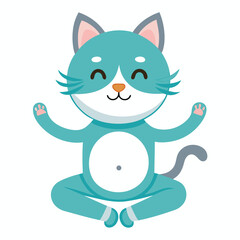 Calm teal cat meditating in lotus pose with eyes closed