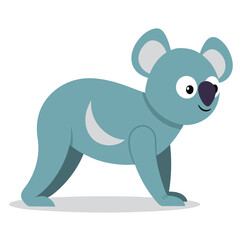 Cute blue cartoon koala standing on a white background