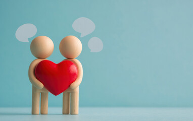 Two red hearts on wooden background symbolizing love and romance