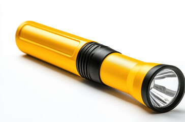 Yellow and black LED flashlight on white background