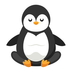 Cute cartoon penguin sitting peacefully with its eyes closed