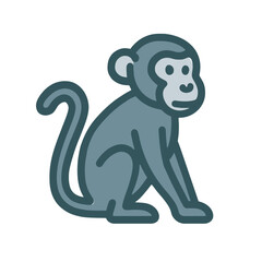 Minimalist Vector Icon of a Monkey – Flat Cartoon Style, Transparent Background