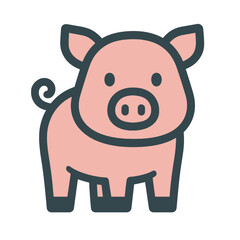 Minimalist Vector Icon of a Pig – Flat Cartoon Style, Transparent Background