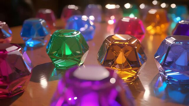 Multicolored gems scattered on a surface.