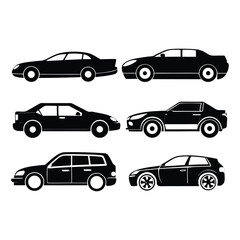 Naklejka premium Car Type Icons Set – Black Vector Automobile Models Collection