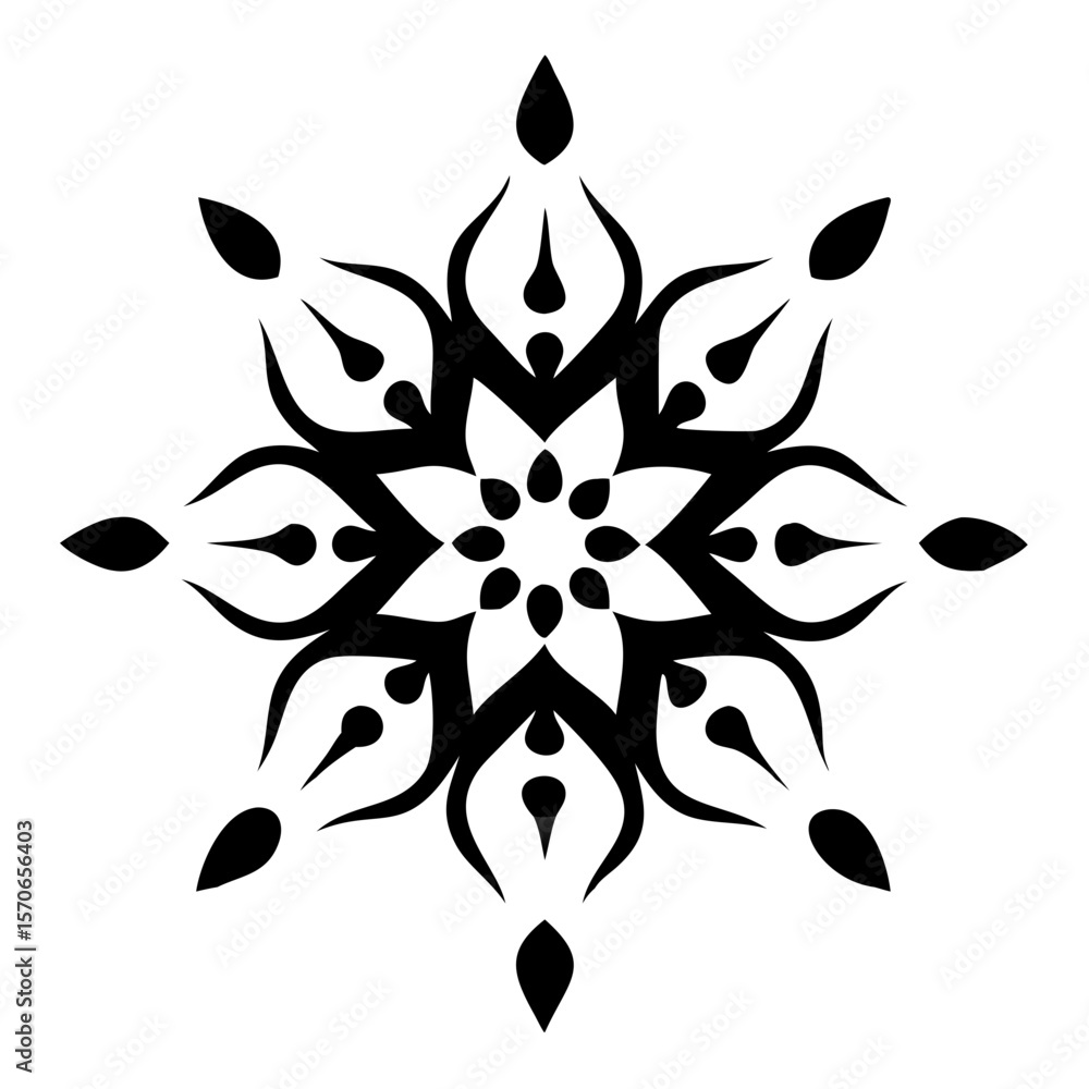 Poster black and white mandala pattern element with intricate shapes.