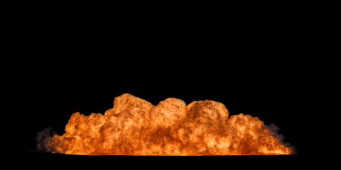 Start of a Massive Fire with huge Intense Orange Flames showing big Combustion event on a black Background