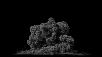 Very Dense dark and billowing Smoke of Huge Explosion like War Artillery on a black background