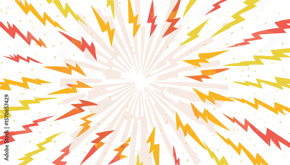 Poster lightning power cartoon vector background. thunder bold abstract burst with halftone effect and spee