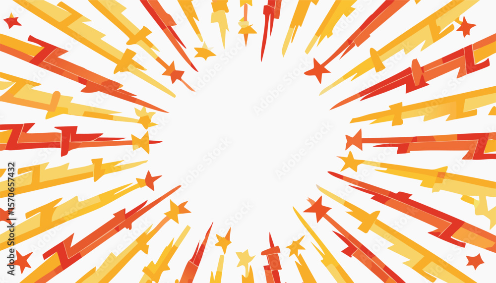 Poster lightning power cartoon vector background. thunder bold abstract burst with halftone effect and spee