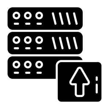 A solid icon design of server upload