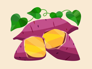 Sweet potatoes with leaves, baked sweet potatoes