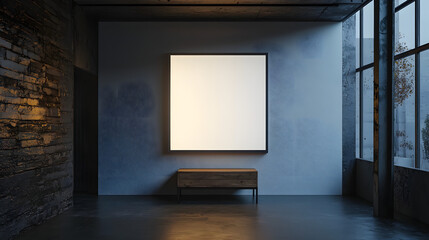 Grey gallery room interior with drawer and decoration, mockup frame