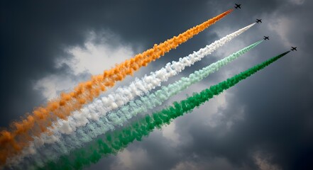 Dynamic Air Display for India's Independence Day Celebration, Republic Day Airshow 15th August independence day, Ai generative 