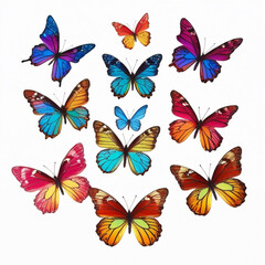Obraz premium A collection of ten colorful butterflies with various wing patterns on a white background image view created with generated ai