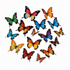A collection of colorful butterflies with different patterns and wing shapes on a white background scene created with generated ai