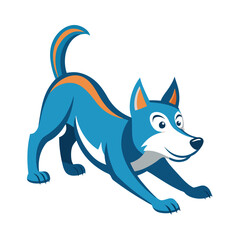 Playful blue cartoon dog in a play bow position