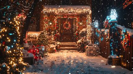 house exterior christmas decorations in the snow