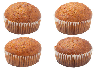 Set of banana cupcakes in isolated on transparent background. Side view