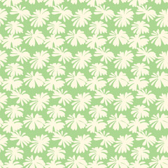 Seamless floral pattern with tropical flower silhouettes on a green background. Ideal for fabric design, wallpapers, wrapping paper, and digital backgrounds. Feminine and summer modern.