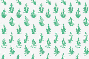 Obraz premium Seamless pattern of minimalistic green fern leaves in on a white background. Ideal for natural ornament designs, eco-friendly packaging, fabric prints, wallpapers, and stationery.