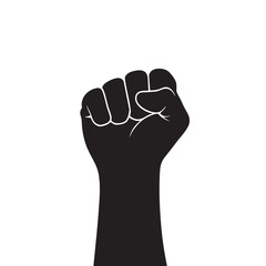 Raised fist sign hand on white background