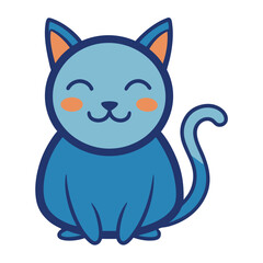 Fototapeta premium Adorable blue cartoon cat sitting happily with orange accents