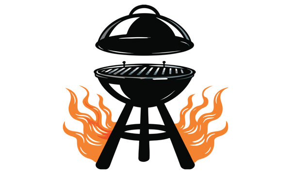 black barbecue grill with orange flames clip art preview