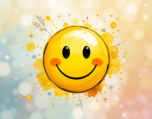 Pastel Watercolor Smiley Face Emoticon Cheer
