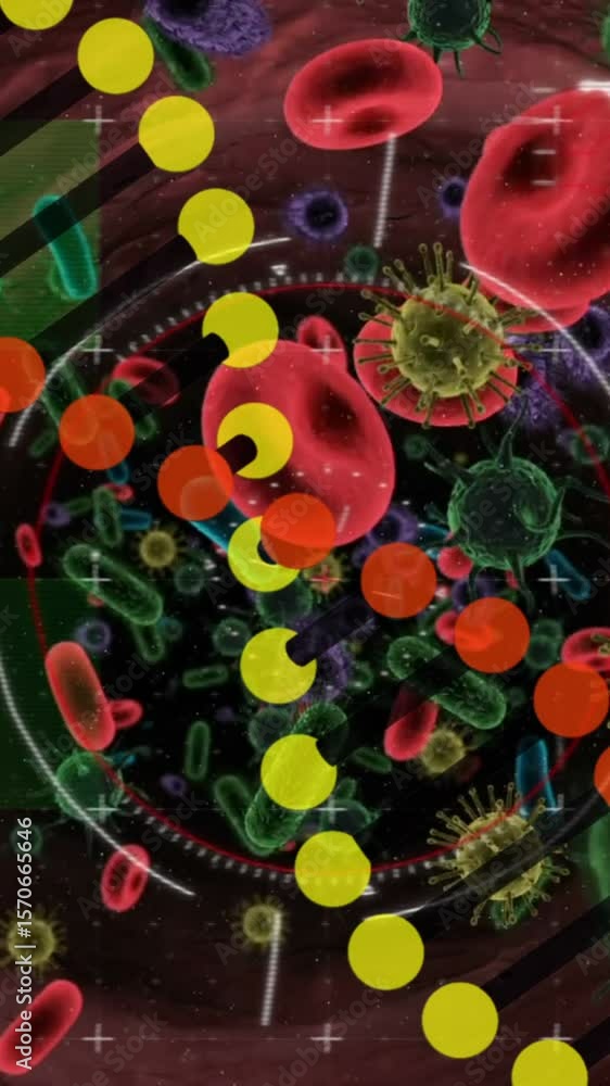 Poster animation of dna strand and data processing over virus cells
