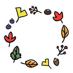 かわいい秋の葉っぱや木の実の手描きフレーム