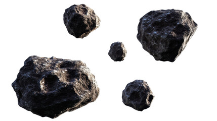 Collection of Irregular Asteroids Floating in Cosmic Space with a Dark, Starry Background