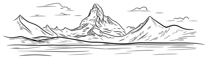 matterhorn mountain peak in alps sketch vector