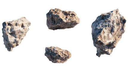 Collection of Irregular Shaped Asteroids with Texture and Detail on Transparent Background