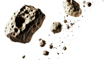 Floating Asteroids in Deep Space with Unique Shapes and Textures Against a transparent Background