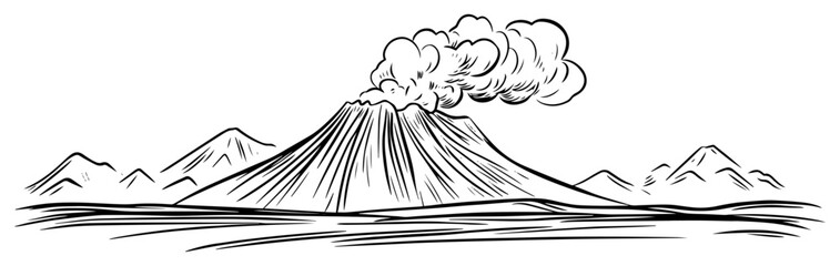 erupting volcano with smoke sketch vector illustration © Mago