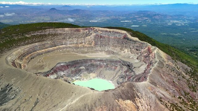 Drone video of the crater lake at Santa Ana Volcano in El Salvador, Central America.	