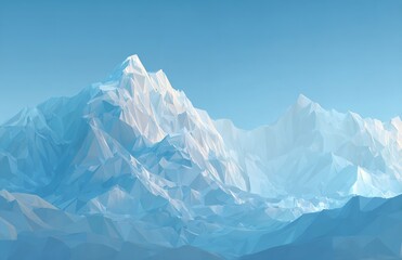 A serene landscape with a stylized mountain range evokes a sense of icy majesty and cold wonder low