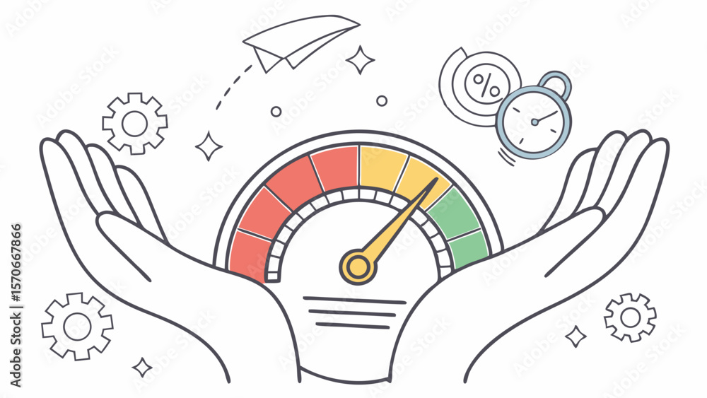 Poster gauge with colorful indicators, symbolizing growth and efficiency