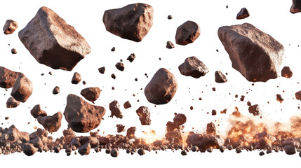 Scattering Asteroids Exploding in Space Against a Transparent Background with Colorful Effect