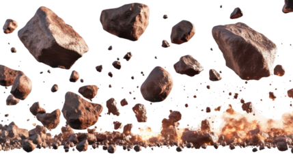 Scattering Asteroids Exploding in Space Against a Transparent Background with Colorful Effect