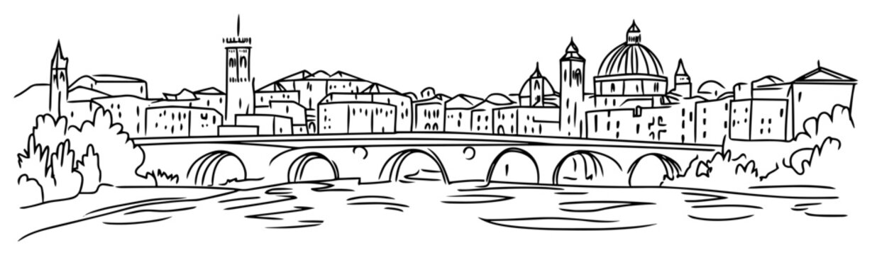 florence italy cityscape with ponte vecchio sketch vector
