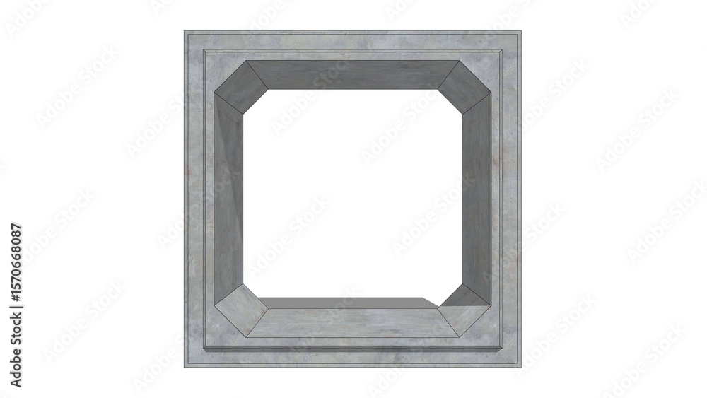Poster 3d image of a 200cm x 200cm x 120cm gray concrete box culvert from a front view, features a textured