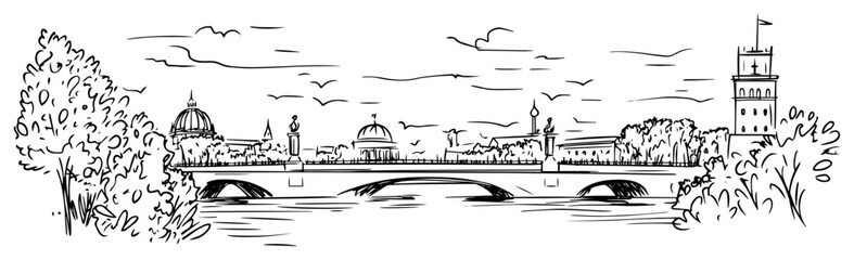 rome italy cityscape view from tiber river sketch vector